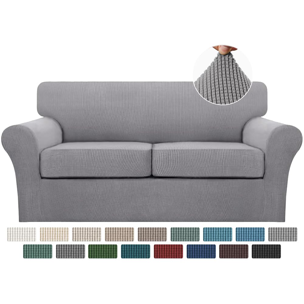 Photo 1 of Turquoize 3 Piece Sofa Covers for 2 Cushion Couch Sofa Slipcover Soft Couch Cover for Dogs-Washable Sofa Furniture Covers with 2 Individual Cushion Covers, Feature Thick Fabric (2 Cushion Sofa, Dove)