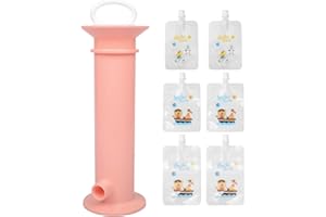 YIPINER 7 PCS Set Baby Food Pouch Maker, Reusable Pure Color Pouches, Toddler Fruit Squeeze Puree Filler for Kids (Pink)