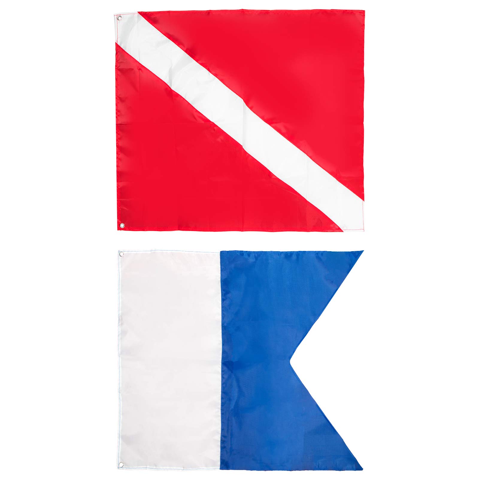 Dawitrly Safety Dive Flags, 2Pieces Polyester Diver Down Flag + International Signal Alpha Flag 20x24inches Use on Float, Buoy, Boat for Snorkeling/Diving/Spearfishing/Scuba