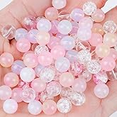 Niziky 100PCS Glass Beads for Jewelry Making, Mix 8MM Pink Crackle Lampwork Glass Beads Aurora Crystal Beads Matte Gemstones Spacer Beads Kits for Crafts