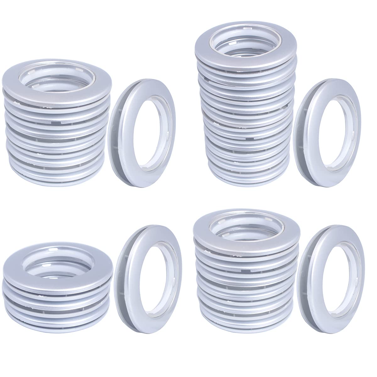 32 Pack Curtain Eyelet Rings, Inner Diameter 1-9/16"(40mm) Curtains Grommet with Clips Roman Rings Curtain Spacers kit For casement eyelets tool Accessory (Silver)