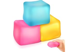 Qohuooi Fidget Toy Stress Cube 3 Pack - Squishy Fidget Toys for Relaxation, High Density Gel Filled, Fidgets for Classroom, C