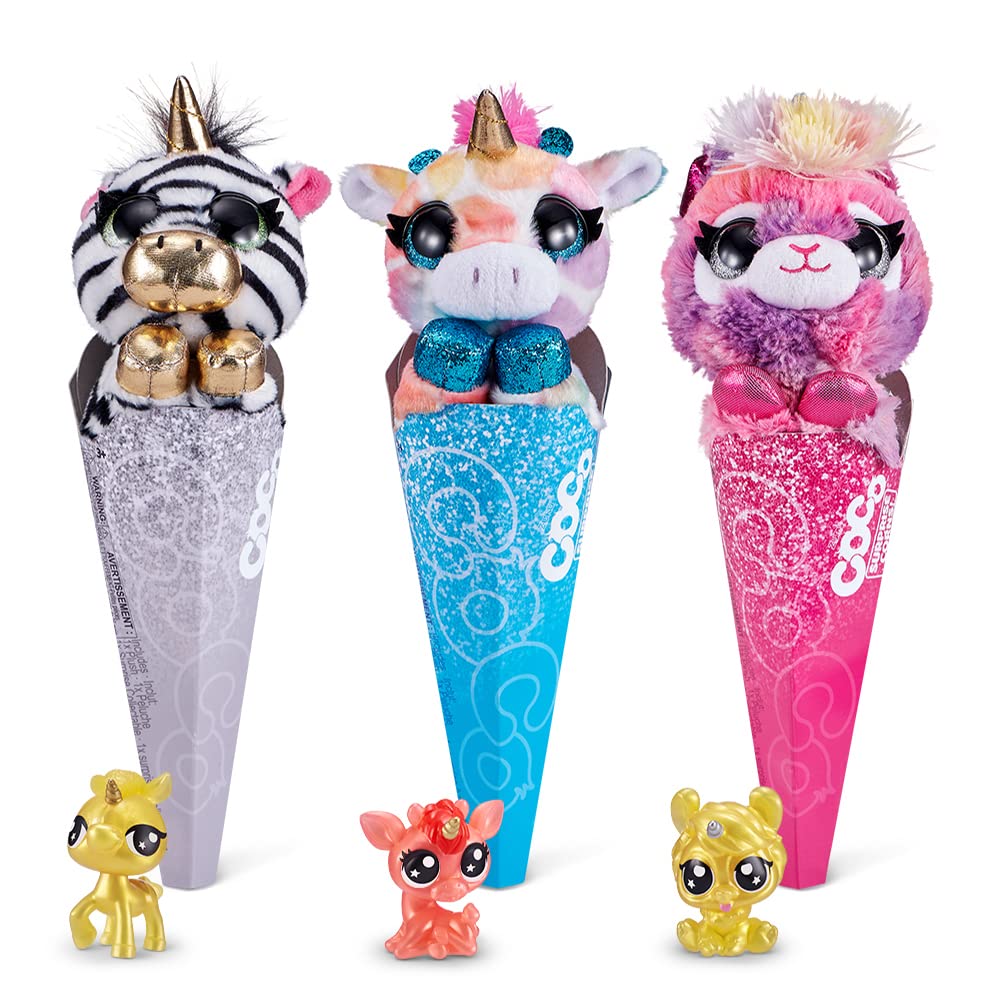 Coco Surprise Fantasy A Series 1, 3 Pack - Zebra, Giraffe, Llama, Plush Toys with Baby Collectible Surprise in Cone (3 Pack) (Zebra, Giraffe, Llama)