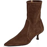 Coutgo Womens Low Kitten Heel Ankle Boots Pointed Toe Booties Side Zipper Fall Shoes