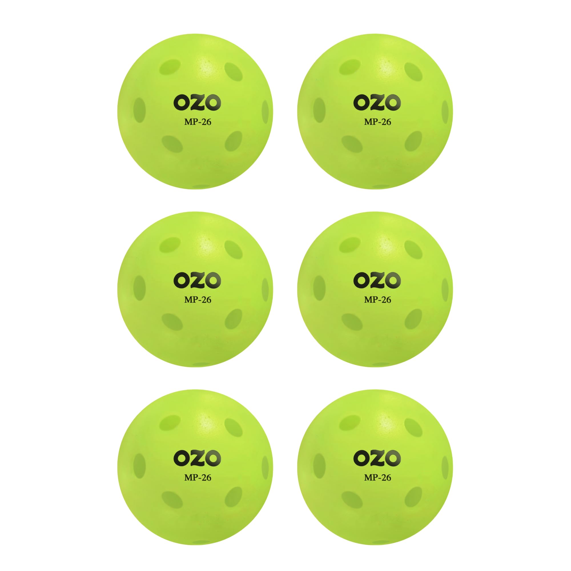 OZO Pickleball - Set of 6 Indoor Balls, 26 holes, Rotational Mould