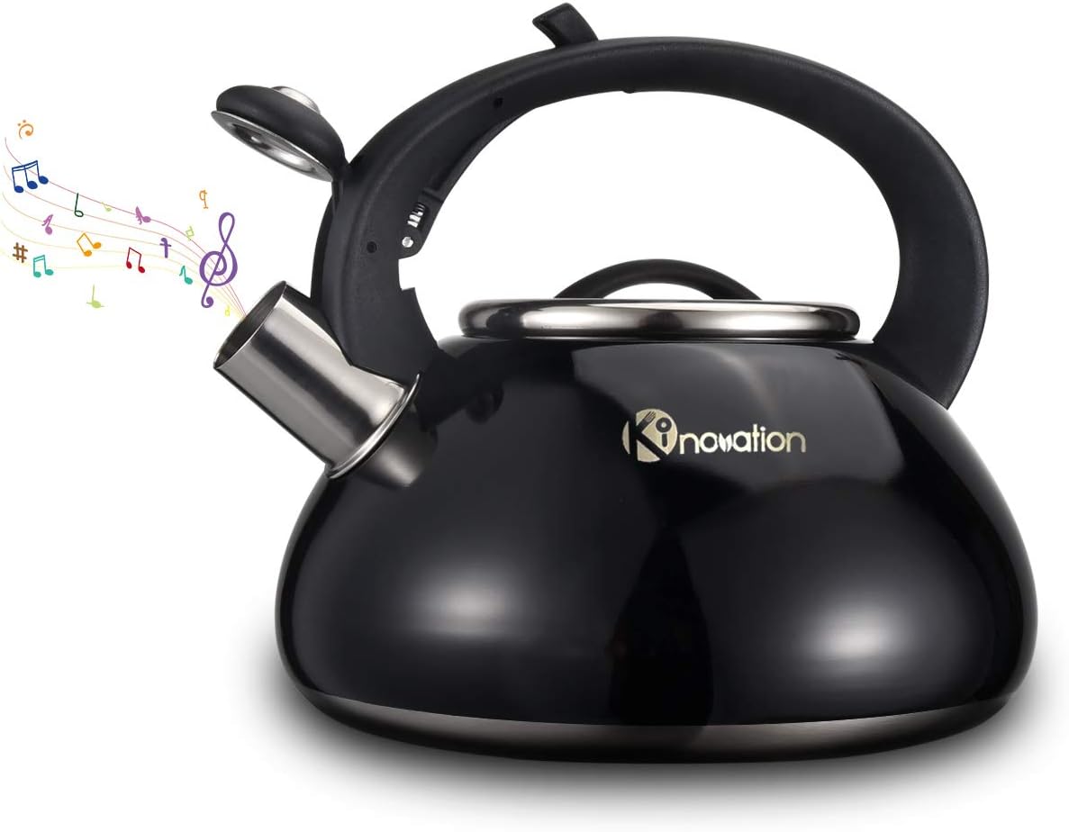 Kinovation Whistling Stainless Steel Tea Kettle, Food Grade Tea Pot with Heat-Proof Handle - Stovetop Suitable for All Heat Sources