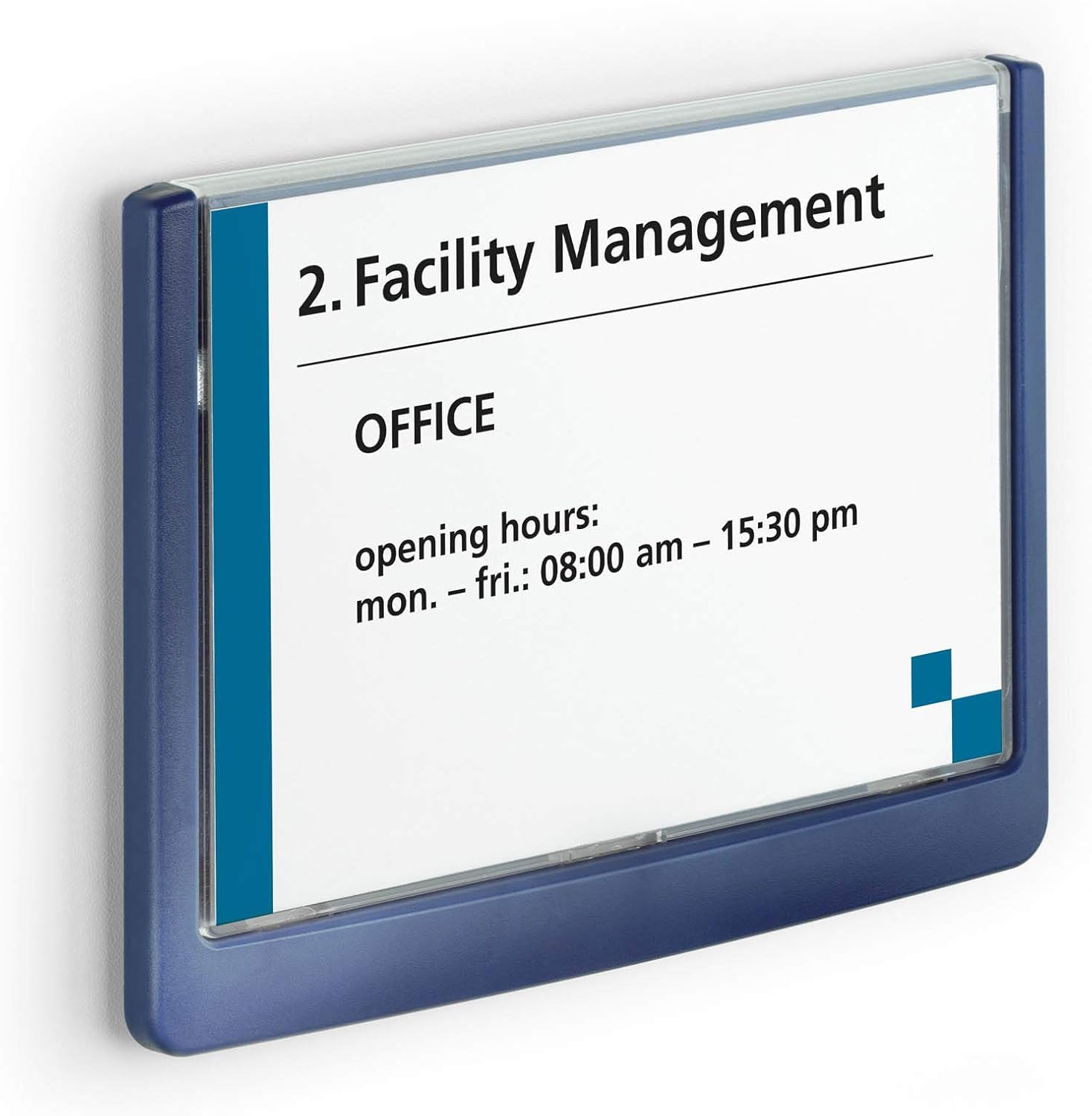 Durable Click Information Sign 149 x 105.5 mm Dark Blue | Door and Wall Sign | Includes Fittings | Ideal for Offices, Hotels, Public Buildings, etc.