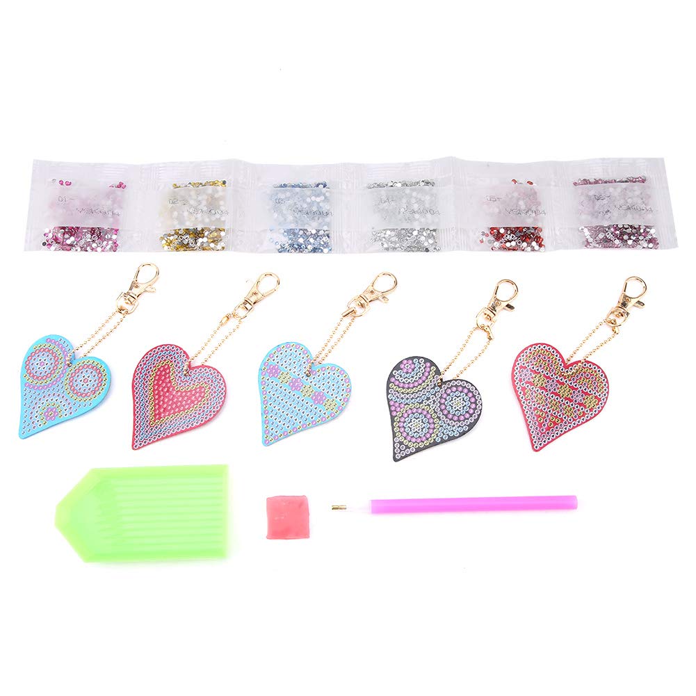 Hilitand Key Chain DIY Decoration Heart Shaped Painting Key Chain Resin Drill Diamond Home Decor Gift for Bags, Phone Straps
