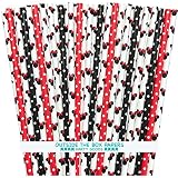 Minnie Mouse Theme Paper Straws - Mouse Ears and Polka Dots - Red White Black - 7.75 Inches - 100 Pack - Outside the Box Papers Brand