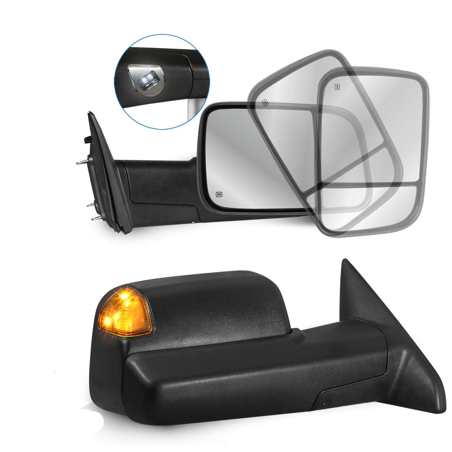 MOSTPLUS Left and Right Mirrors Compatible with 2009-2018 Dodge Ram 1500/2500/3500 w/Power Heated & Turn Light & Puddle Lights &Temp Sensor Black