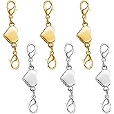 Heart Magnetic Clasp, Double Lobster Closure for Necklace Bracelet, Jewelry Making Connector (3gold+3silver)