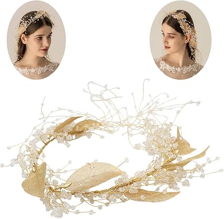 Amazon Com Roroz Handmade Crystal Golden Leaf Hair Vine