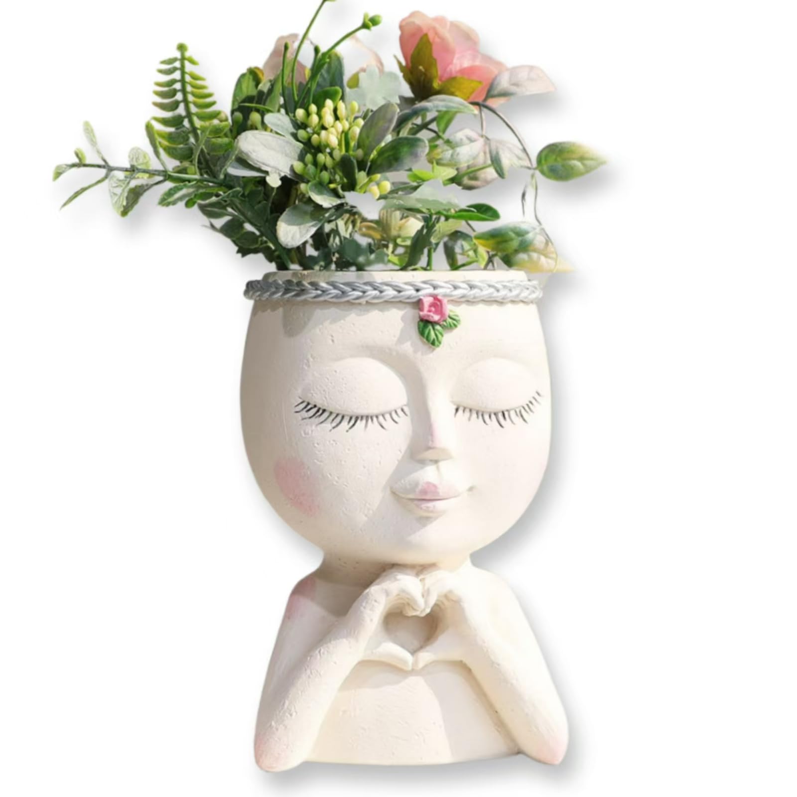 Photo 1 of *** SEE PHOTOS FOR DAMAGE*****

Yoohspoe GAFBV Face Planter Cute Resin Cactus for Indoor and Outdoor Plants Face Vase Home Decor Succulent Pots (White-Genie)