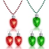 Hicarer 2 Pairs Light-up Bulb Earrings LED Bulb Christmas Earrings and 2 Pieces Bulb Necklaces Flashing Necklaces for Christmas Holiday Party Favors