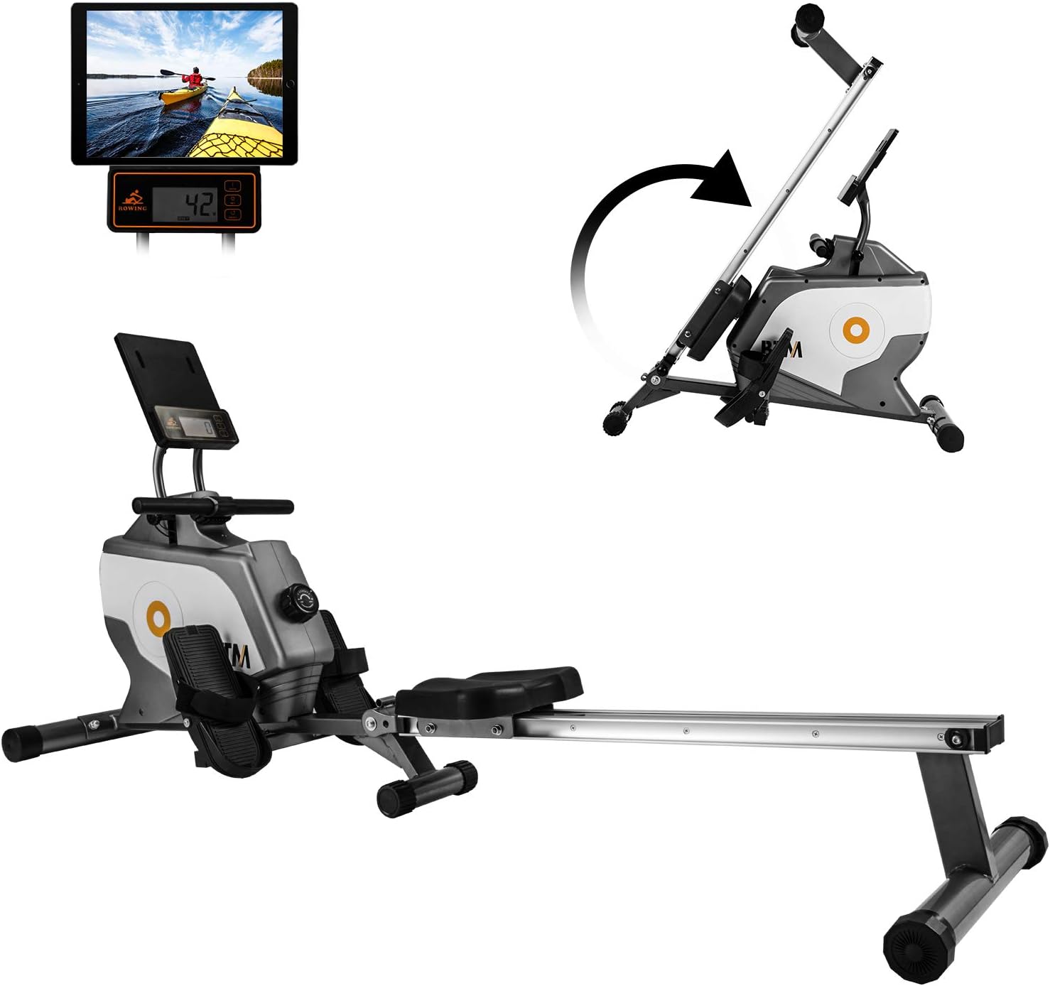 DuraB Rowing Machine for Home Use, Magnetic Rowing Machines Foldable Indoor 120kg, with Magnetic Clamping System, LED Monitor, 4kg Flyweight and 8 Levels Resistance Adjustment for Home Gym