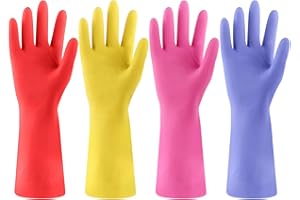 FCTTD 4 Pairs Rubber dishwashing gloves, Kitchen gloves for washing dishes, Household cleaning gloves Reusable XL Blue+Pink+Yellow+Red