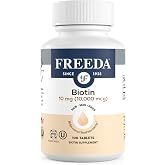 FREEDA Biotin 10,000 mcg Supplement - Tiny Tabs for Hair, Skin &amp; Nails | High-Potency Biotin Supplement with 10,000 mcg to Support Healthy Hair, Skin, and Nails - Easy-To-Swallow Tiny Tablets