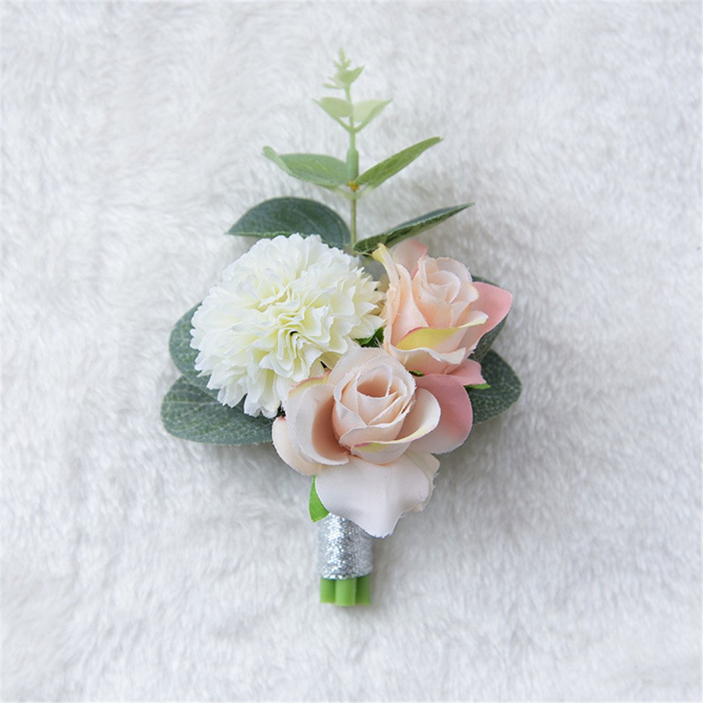 Fouriding Wedding Bouquet Vintage Countryside Style Artificial Mutiple Silky Hand Flower Bride Bridal Brooch Bouquet Bridesmaid Wedding Decoration Bouquets, Corsage Wrist Flower Only