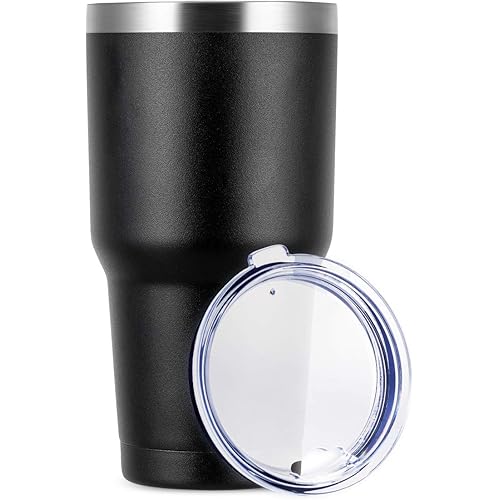 30oz Stainless Steel Tumbler With Lid，Double Wall Vacuum Insulated Travel Mug Coffee Cup With Straw,Durable Powder Coated Insulated Coffee Cup for Cold & Hot Drinks(Black, 1 Pack)