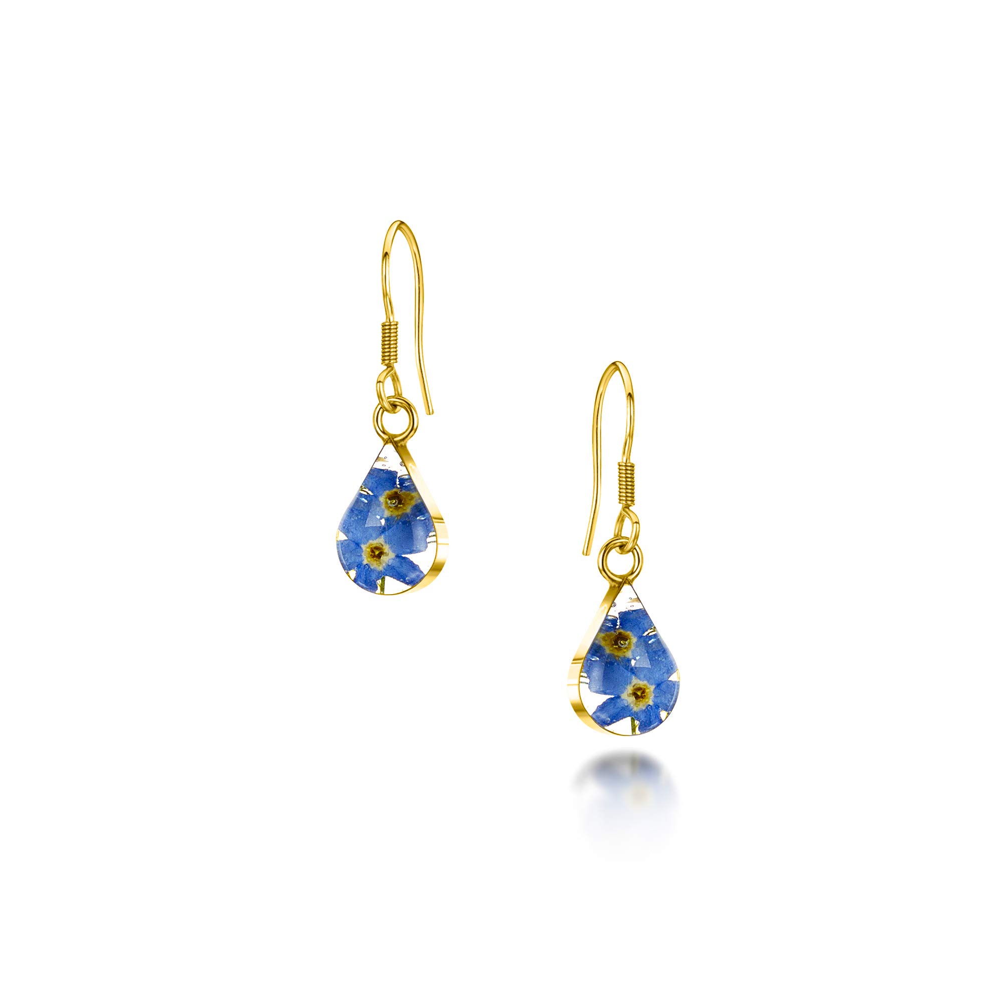 Shrieking Violet 18ct Gold-Plated Teardrop Real Flower Drop Earrings