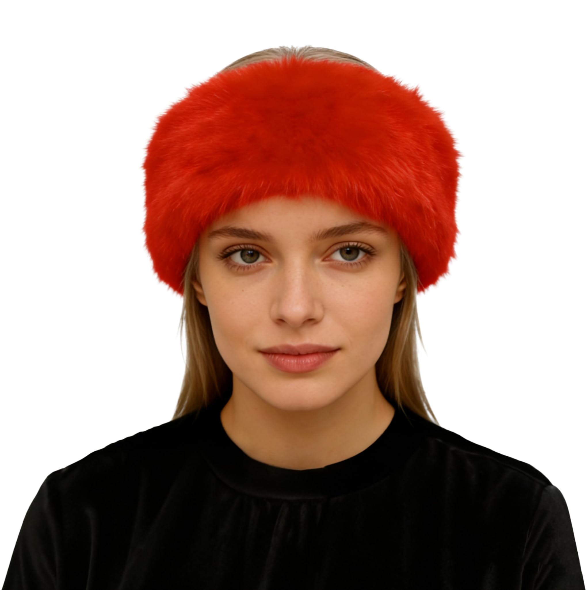 Lina & Lily Women's Winter Headband Head Ear Warmer Long Pile Faux Fur (Red) — image 1