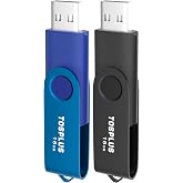 TOSPLUS 2 Pack 16GB USB Flash Drives USB 2.0 Thumb Drives Memory Stick Data Storage Jump Drive Swivel Design (Black/Blue)