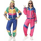 COREWO Womens 80s Tracksuit Retro Hip Hop Windbreaker Women Disco Tracksuit Sets Colorblock One Piece Outfits Set