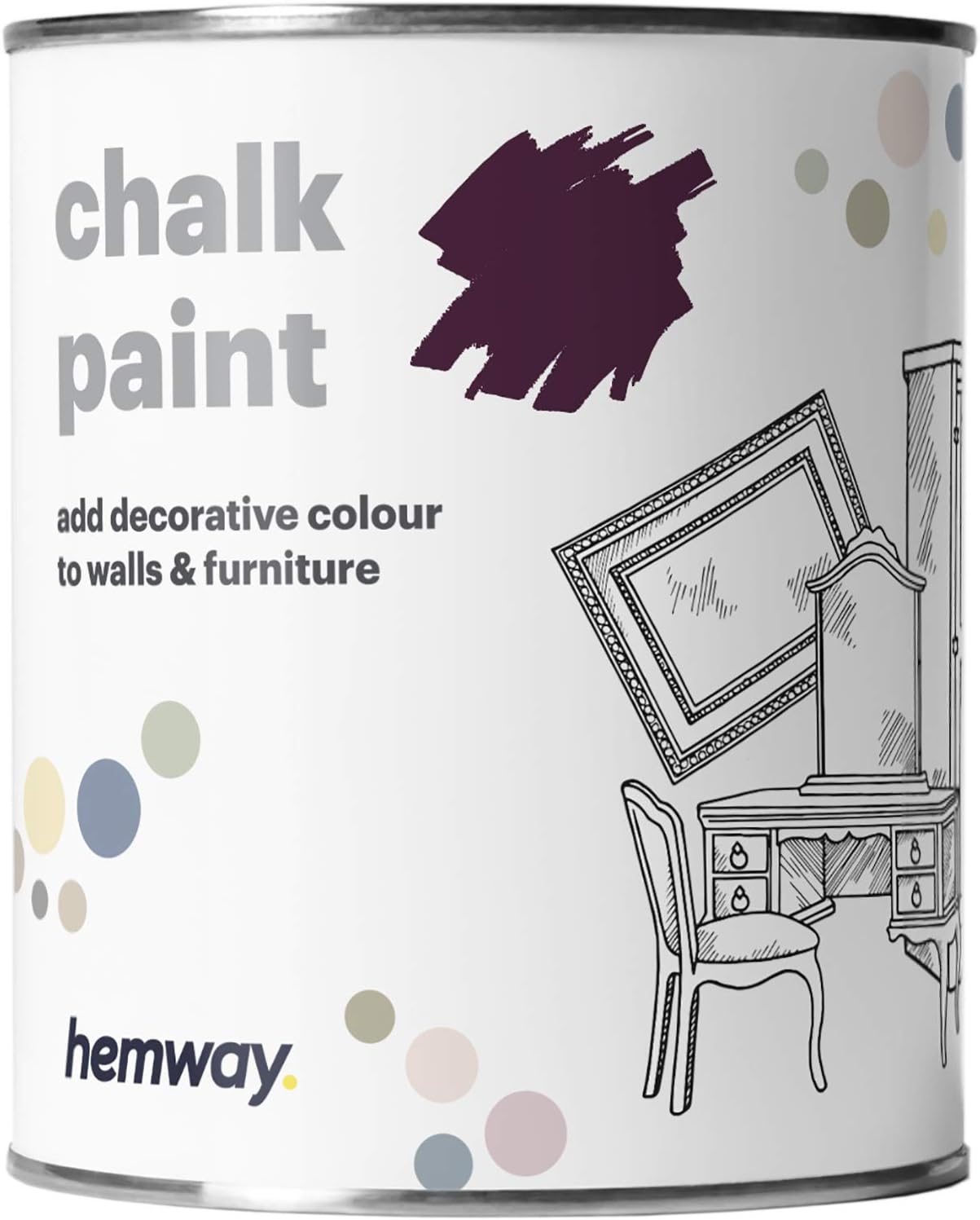 Hemway Chalk Paint Aubergine Purple Furniture Paint 1L, Matt Finish Shabby Chic, Chalk Furniture & Walls, Quick Dry & 1 Coat