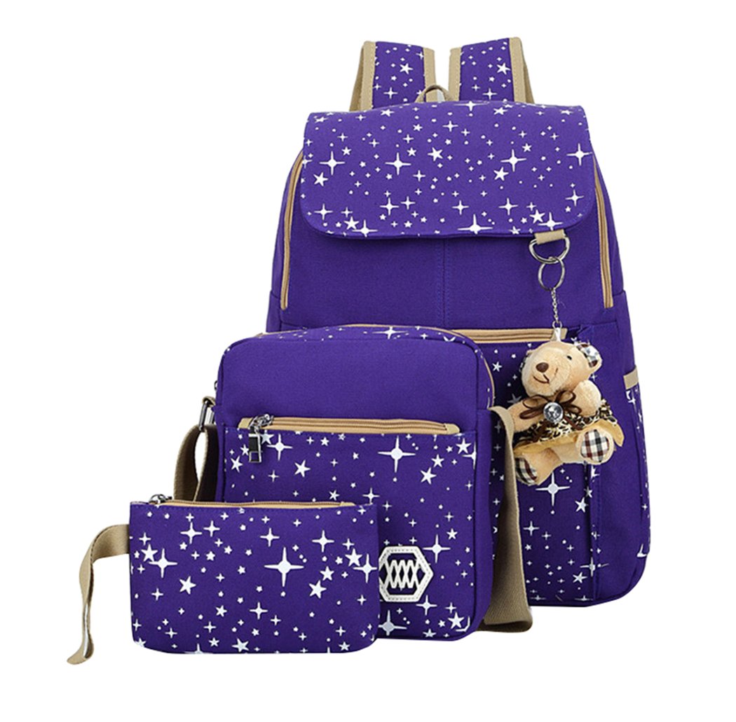 Star Print Girls Childrens Backpacks for School, School Bags for Teenage Girls Primary Secondary School, with Crossbody Bag, 3 Pieces