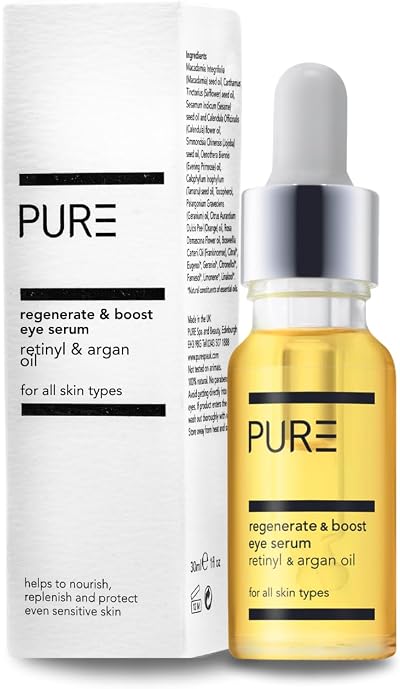 PURE Anti-Ageing Eye Serum Dark Circles Puffiness Vegan Retinyl Argan Oil 15ml