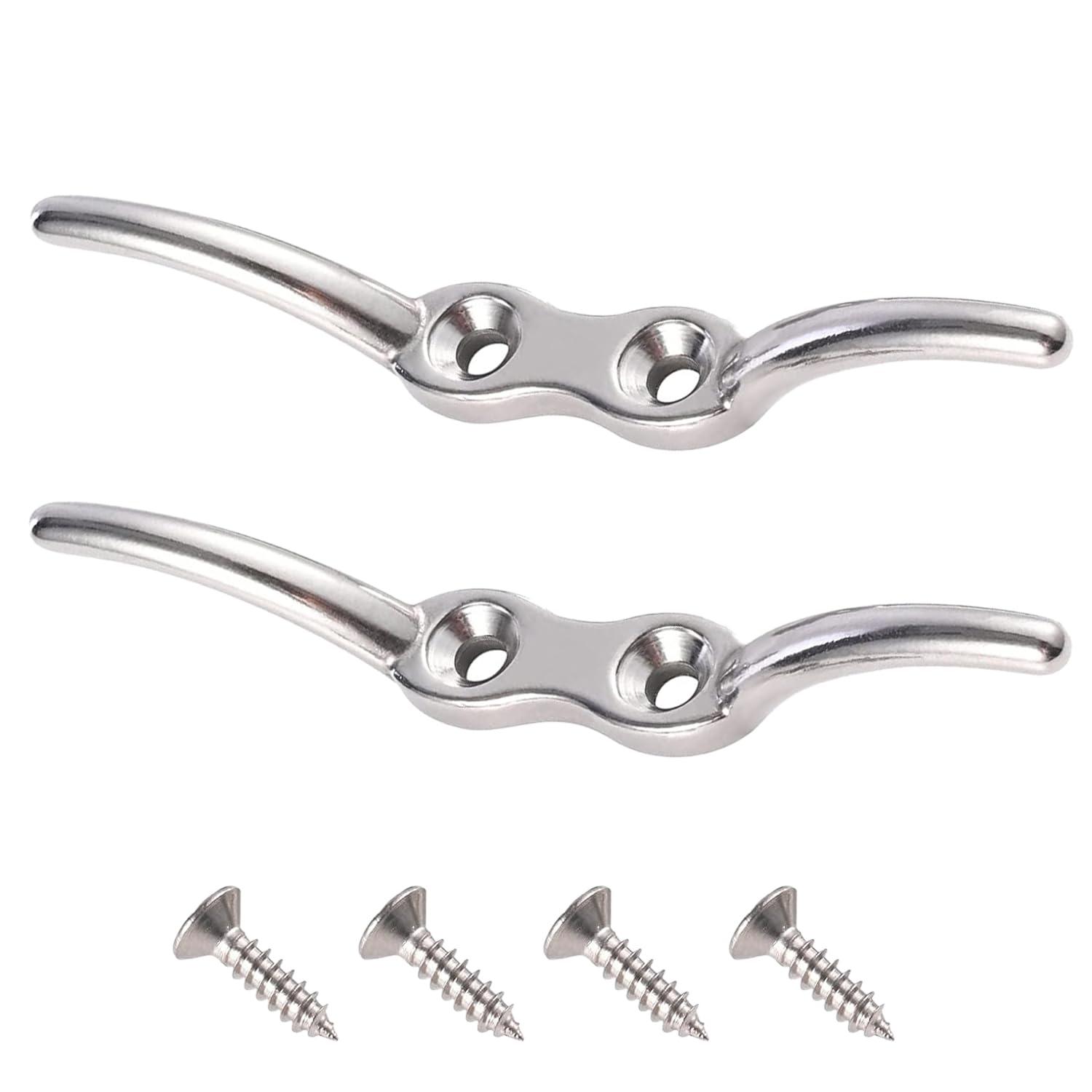 ZEACCT 2 Pack Stainless Steel Rope Cleats – Heavy-Duty Marine-Grade Fasteners with 4 Screws, Universal Mounting Hooks for Flagpoles, Sailboats & Awnings