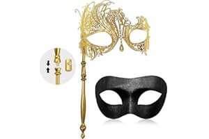MYMENU Masquerade Mask for Couples Women Metal Rhinestone Venetian Party Evening Prom ball (Phoenix Gold + Classic)