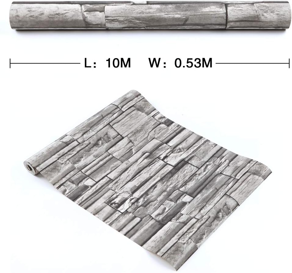 HANMERO Brick Wallpaper Style Imitation Brick Wall Pattern Looks Real Up Wallpaper 20.86 inches by 393.7 inches Long Murals PVC Vinyl Dimensional 3D Gray Wall Paper TV Living Room Bedroom Decor Gray - Image 4