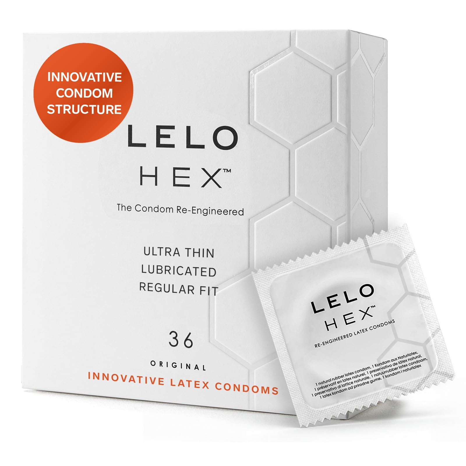 LELO HEX Original Ultradünne Kondome mit Größerer Stärke, Kondome für Männer, 54 mm im Durchmesser (36-Packung)
