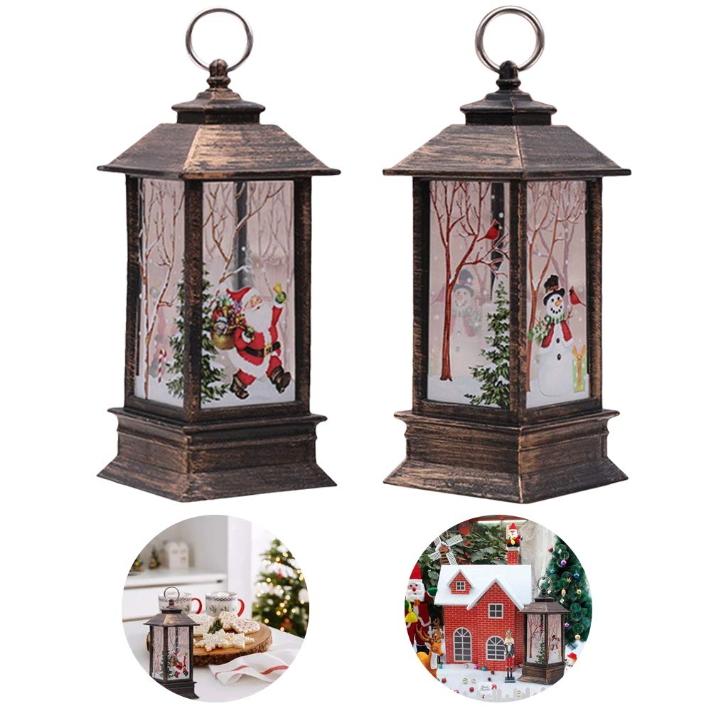 Christmas Lanterns Indoor 2PCS Christmas Decorations Lights Christmas Lanterns Outdoor Vintage Candle with LED Tea Light Santa Claus and Snowman Xmas Lantern for Xmas Winter Holiday Party Decor
