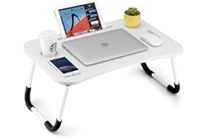 FISYOD Foldable Laptop Table, Portable Lap Desk Bed Table Tray, Laptop Stand with Cup Holder & Tablet Slot & Lifting Handle f