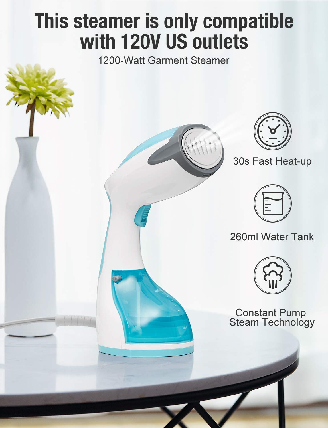 BEAUTURAL 1200Watt Steamer for Clothes with Pump Steam Technology