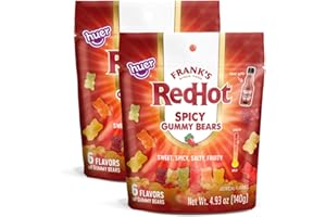 Huer - Frank's RedHot Original Spicy Gummy Bears 2 Pack - Sweet, Spicy, Salty, Fruity Candy - 6 Flavors - A Fiery Twist on Classic Gummies - 4.93oz Bags (Pack of 2)