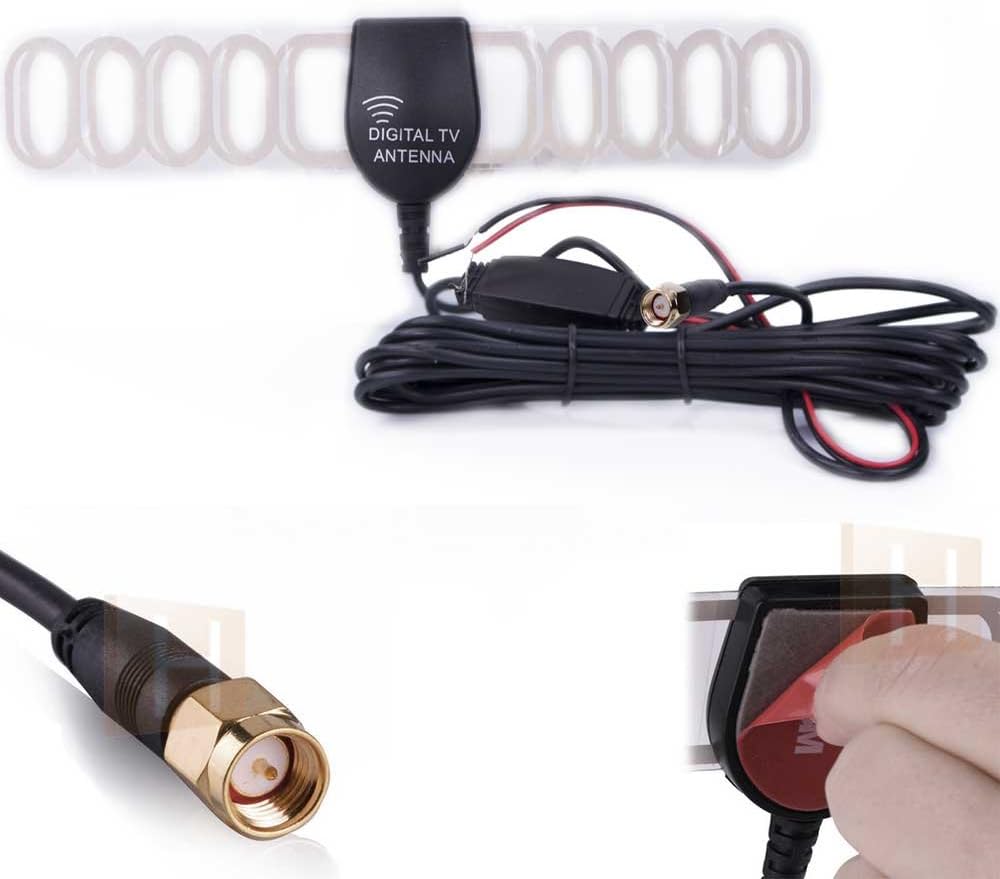 DVB-T TV Amplifier Antenna with SMA Connector for Car Radio DVB-T Box and Reciever 20 dB 12 V for Car Windscreen and 3 m Adhesive