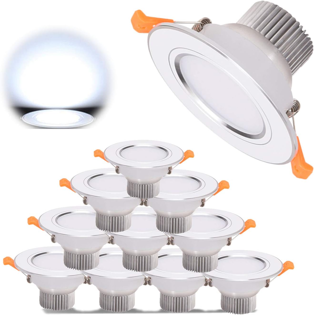 10 x LED Recessed Lighting, Ceiling Downlight High CRI Ra80 AC 85-265V 3W Cold White 6000K 300LM 30W Incandescent Equivalent Not Dimmable Spotlights for Bathroom Kitchen [Energy Class A+]