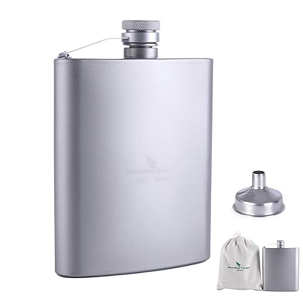 iBasingo 200ml Titanium Pocket Flagon Outdoor Sports Flat Liquor Flask Camping Ultralight Portable Wearproof Wine Pot Hip Flask for Backpacking Hiking