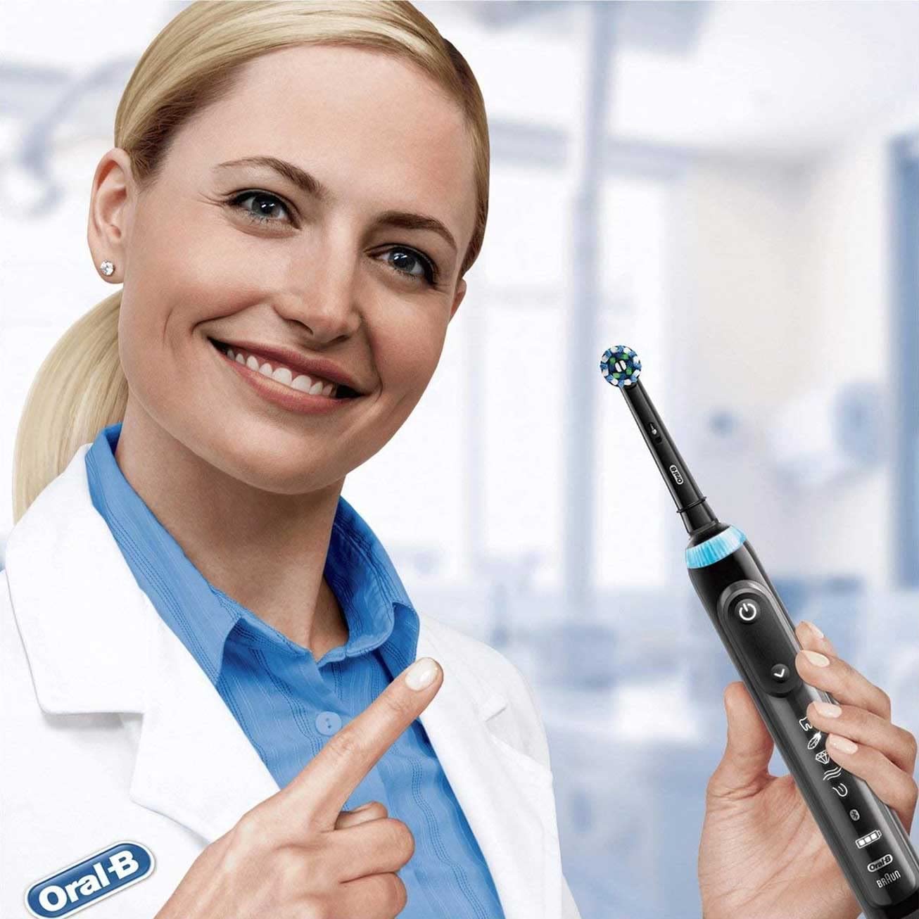 Oral-B Crossaction Electric Toothbrush Replacement Brush Head Refills, Black , 4 Count (Pack of 1)