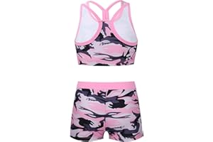Yruioon Girls Two Pieces Dance Outfit Y-Back Crop Top with Booty Shorts Kids Gymnastics Yoga Sport Dancewear