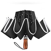 Lejorain Golf Large Inverted Umbrella - Black Big Windproof Heavy Duty Upside Down 46/50/54 Inch Compact Reverse Car Automatic Folding Reflective Umbrella