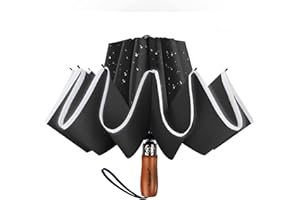 Lejorain Golf Large Inverted Umbrella - Black Big Windproof Heavy Duty Upside Down 46/50/54 Inch Compact Reverse Car Automatic Folding Reflective Umbrella