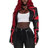CONCINEROS Women's Faux Leather Jacket Zip Up Cropped Bomber Leather Jacket Women S-XXL