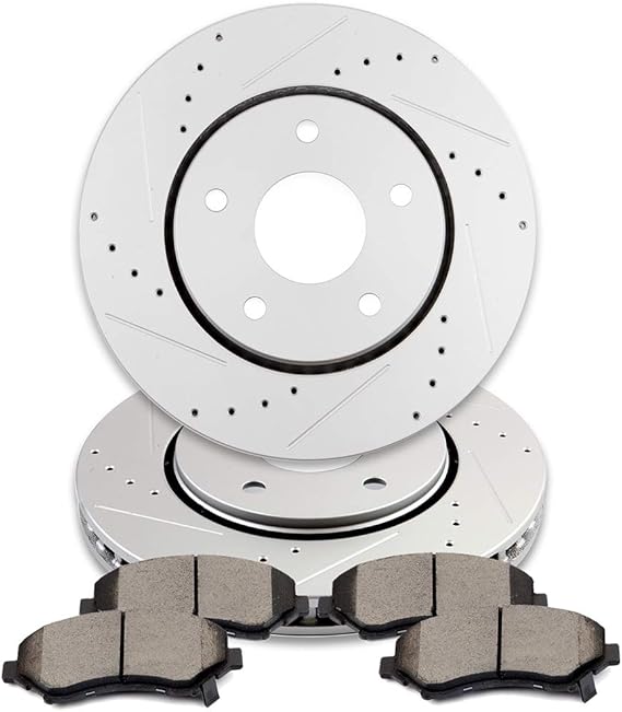 TUPARTS Slotted Drilled Rotors Front and Ceramic Brake Pads Fit for 0816 Chrysler