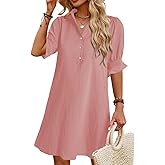 JPGLOV Womens Summer Shirt Dress 2026 Casual Ruffle Short Sleeve Button Down Flowy Swing Shift Mini Dresses with Pockets