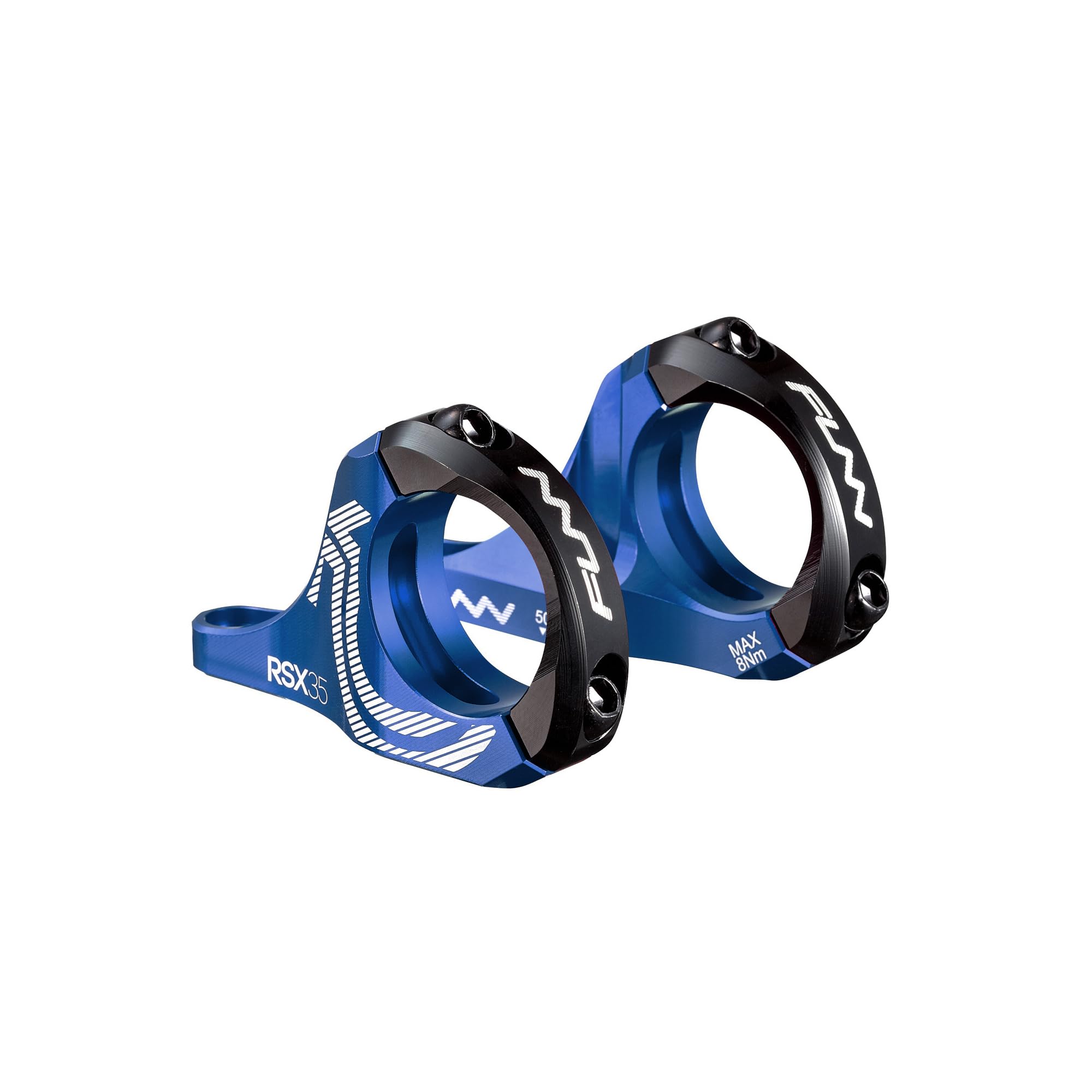 Funn RSX Mountain Bike Direct Mount Bike Stem with 35mm Bar Clamp, 2 Pieces Lightweight Split Design for Dual Crown Forks, Adjustable Extension 45-50mm with 30mm Rise (Blue)
