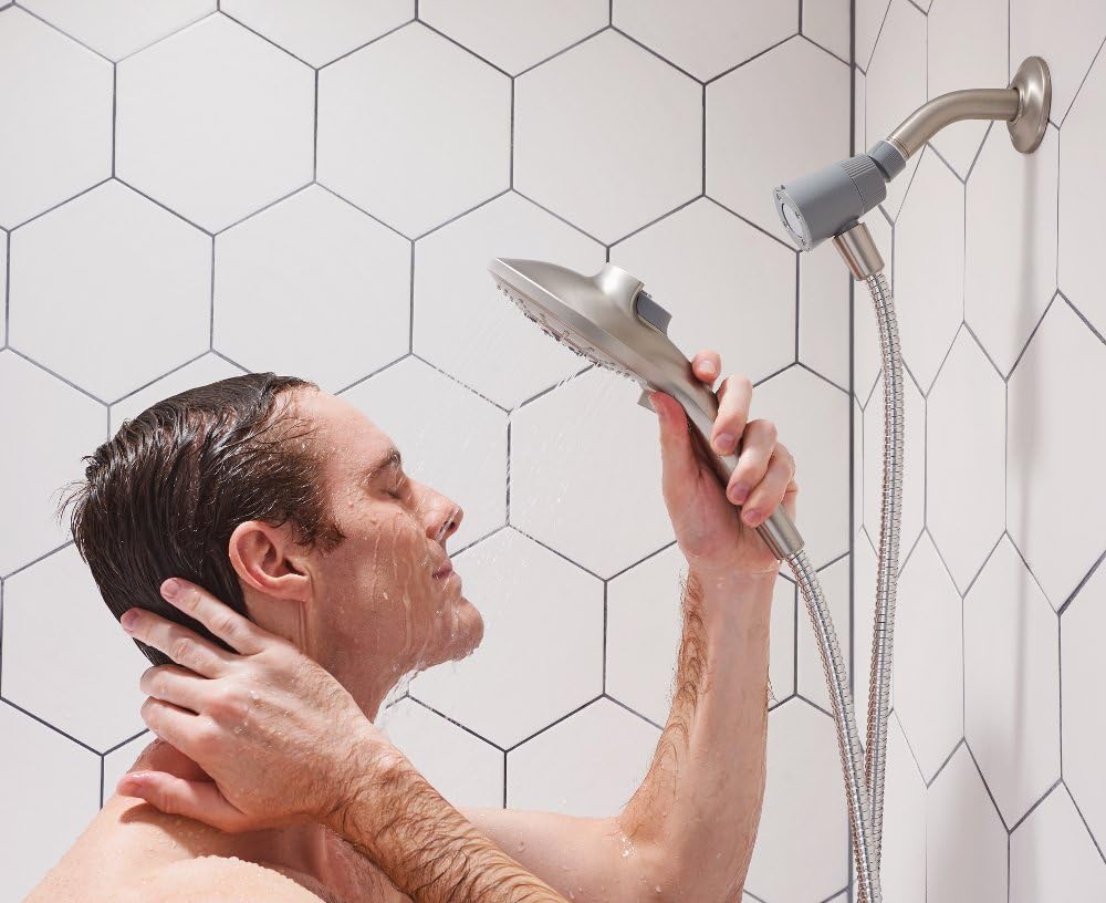 Moen 26112SRN Engage Magnetix Six-Function 5.5-Inch Handheld Showerhead with Magnetic Docking System, Spot Resist Brushed Nickel - - 